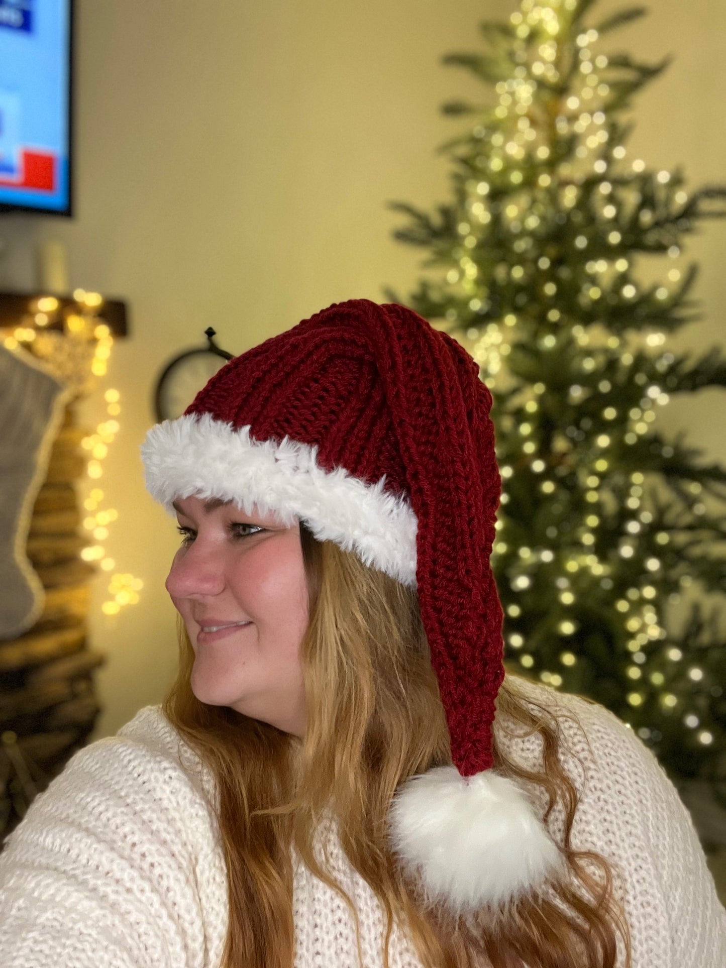 Knitted Santa Hat With White Trim
