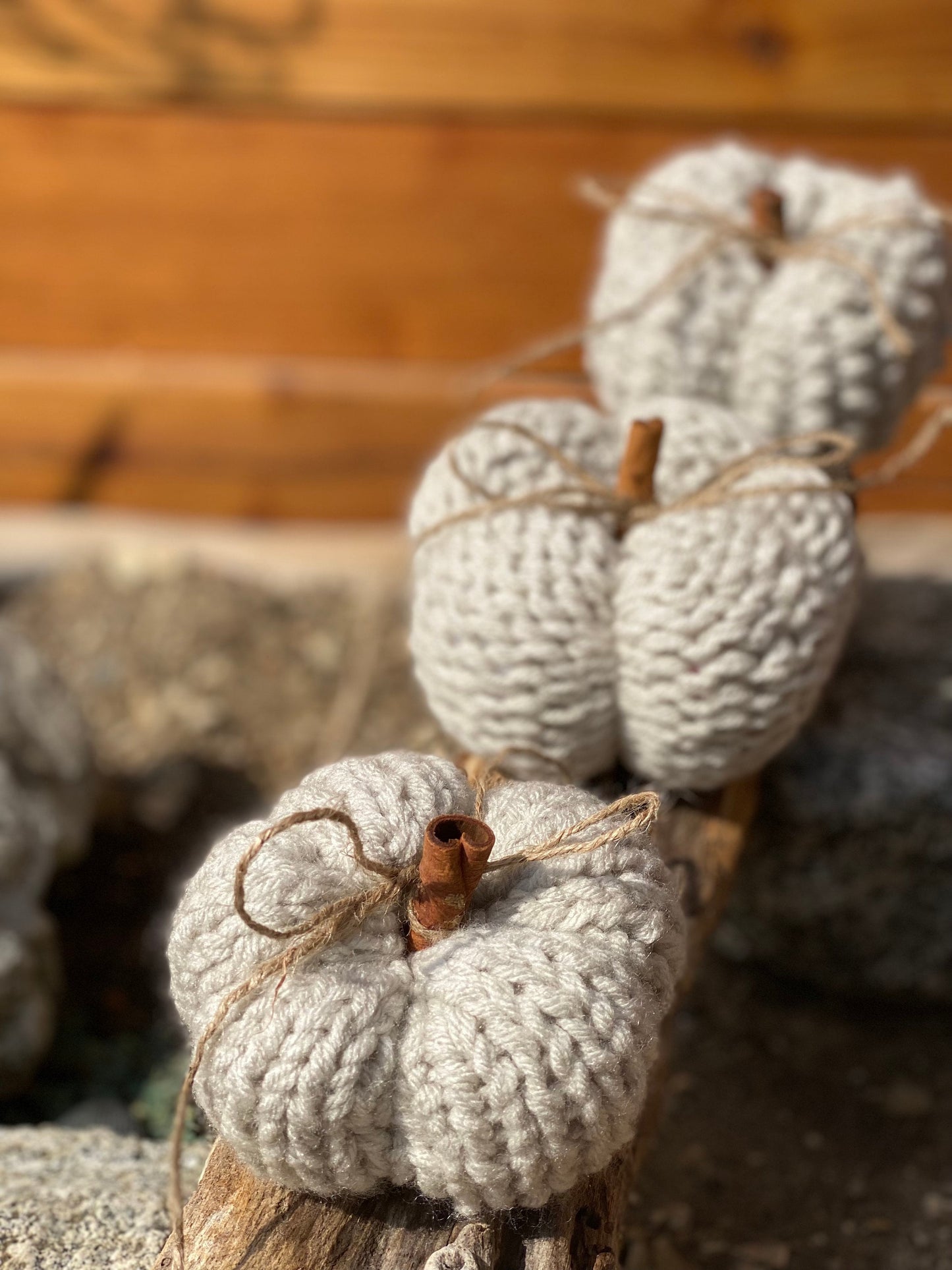 Light Gray Mini Knitted Pumpkins