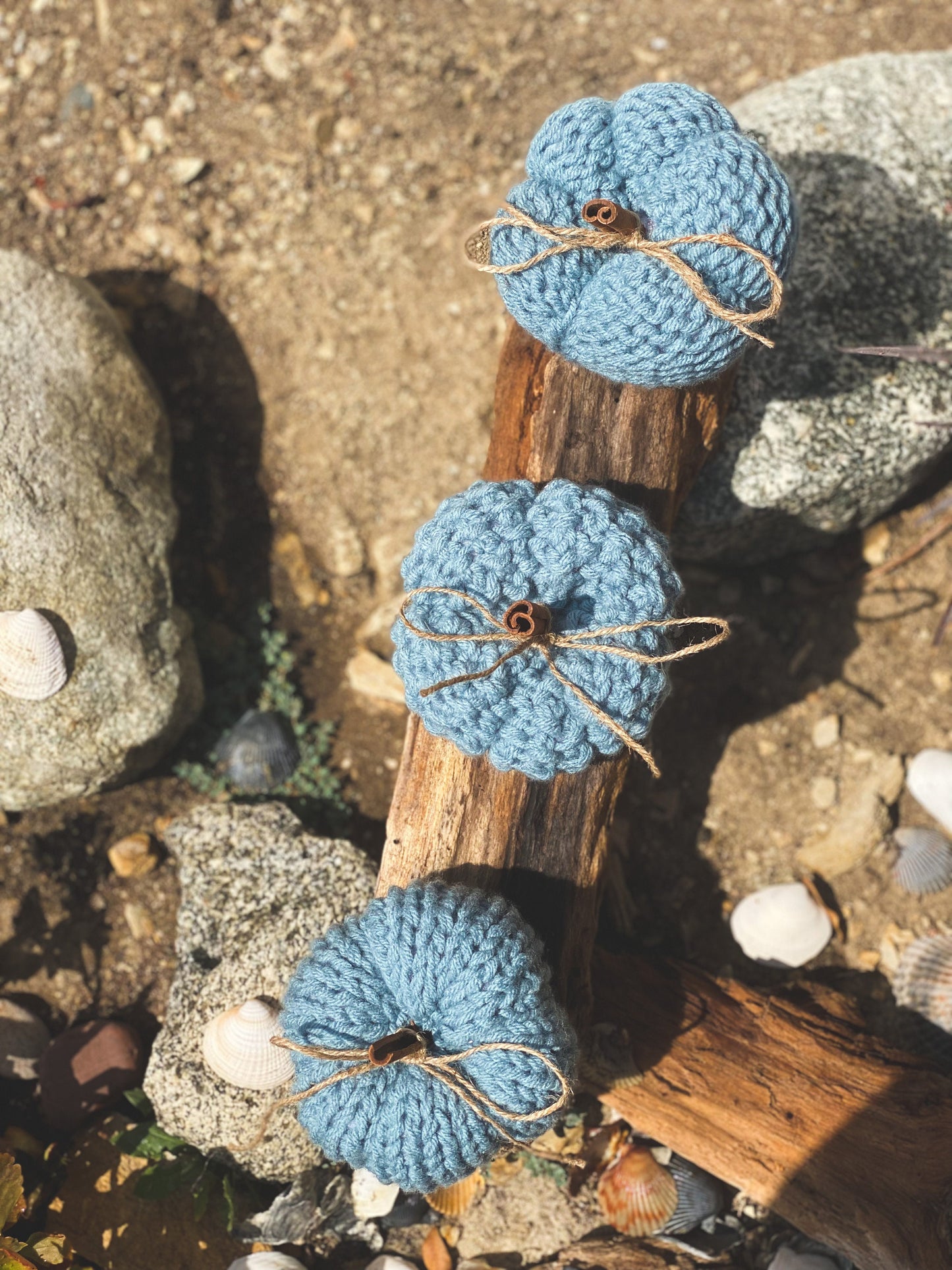 Mini Blue Knitted Pumpkins