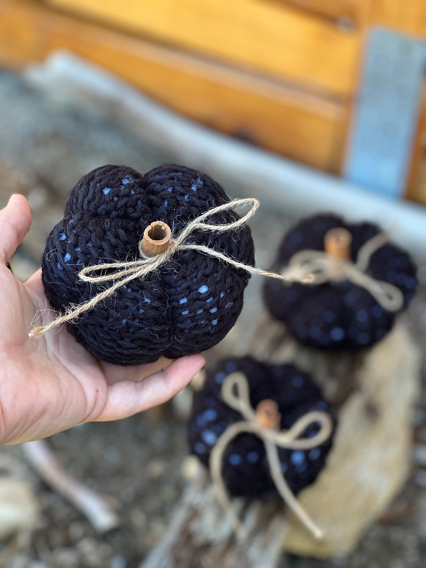 Mini Black Knitted Pumpkins
