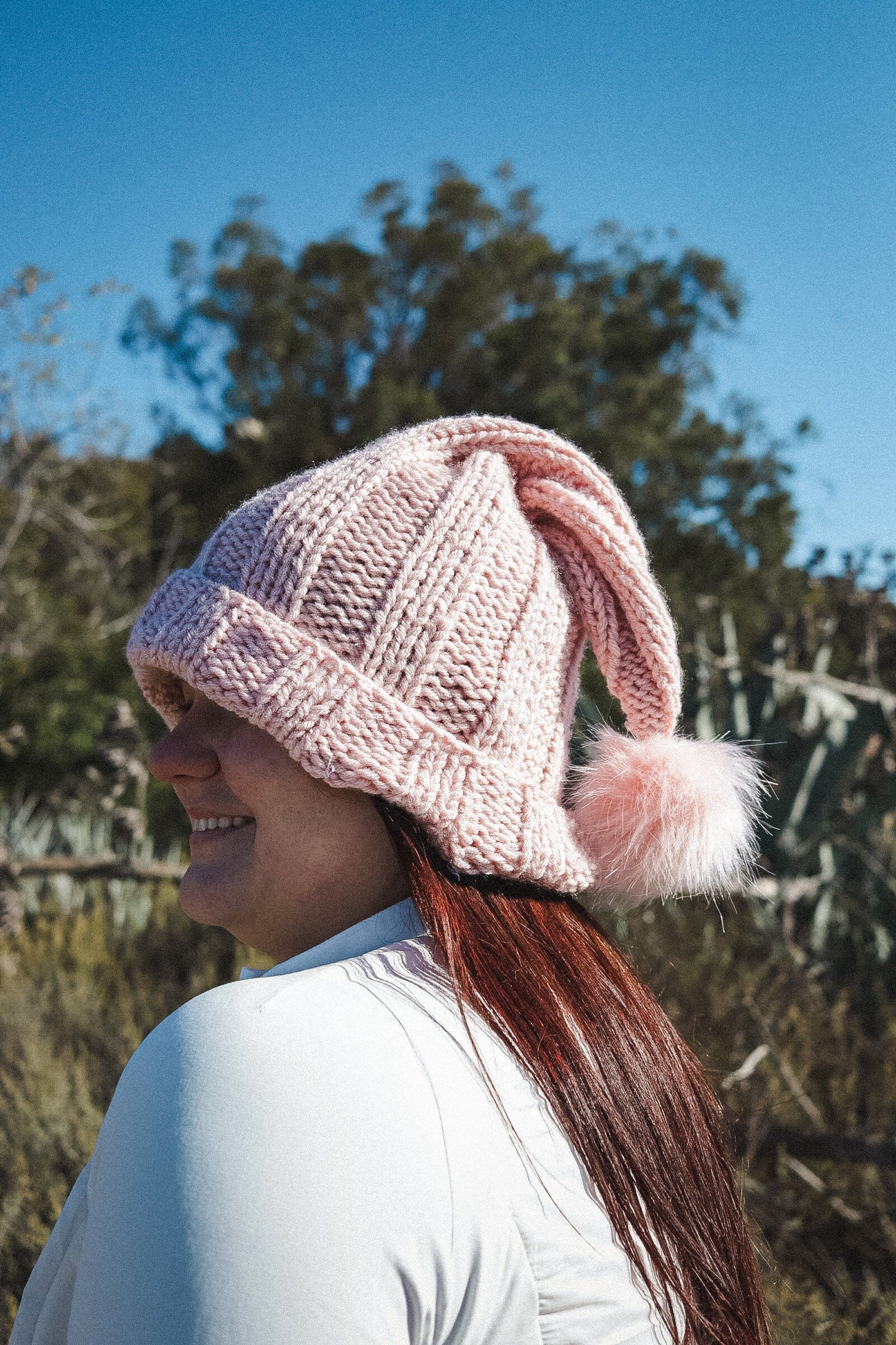 Knitted Pink Santa Hat