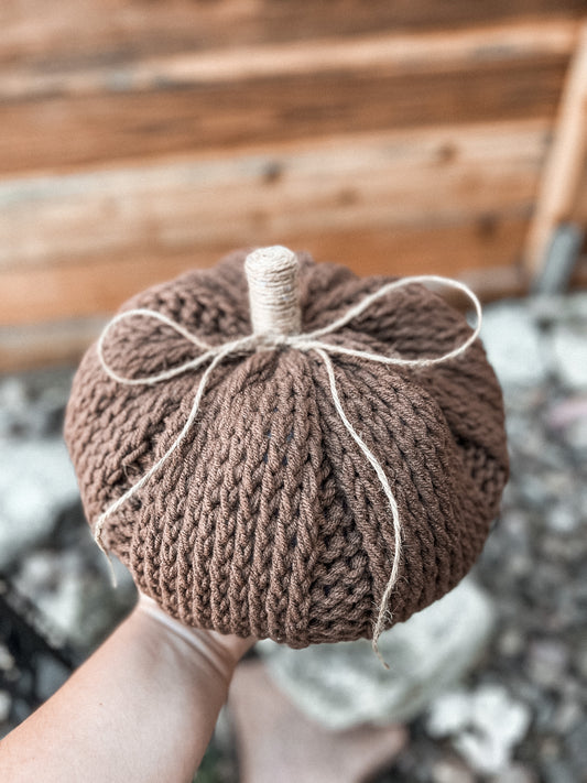 Jumbo Knitted  Brown Pumpkin Pillow