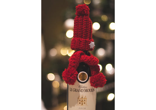 Cozy Wine Bottle Hat and Scarf Hand Crocheted in Red