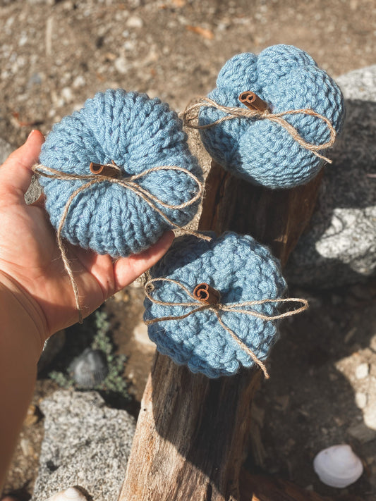 Mini Blue Knitted Pumpkins