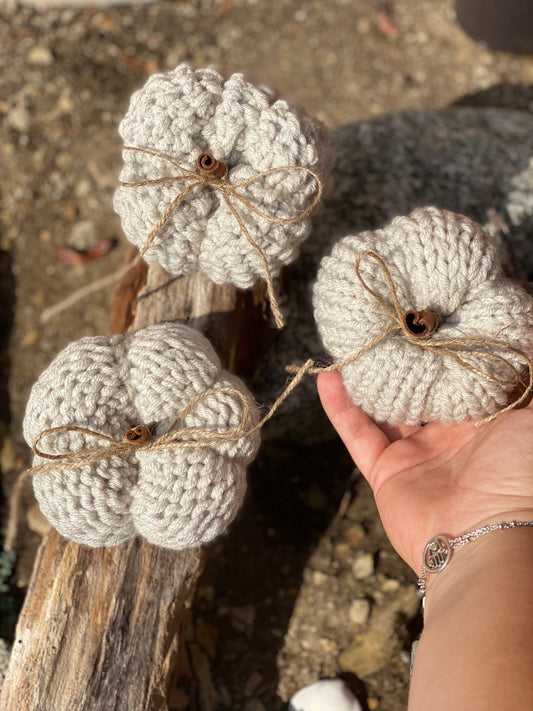 Light Gray Mini Knitted Pumpkins