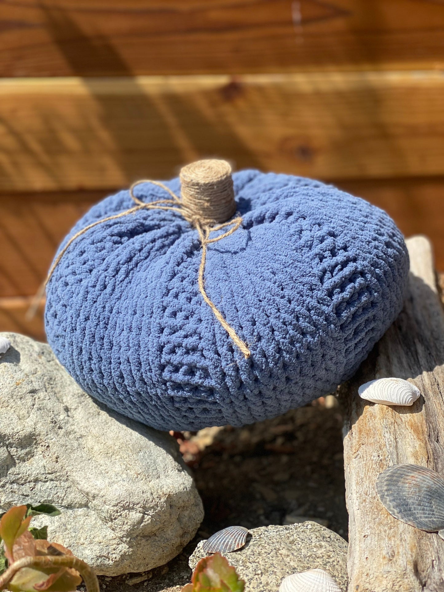Blue Jumbo Soft Knitted Pumpkin Pillow