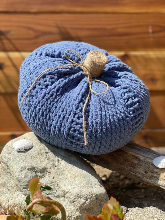 Blue Jumbo Soft Knitted Pumpkin Pillow