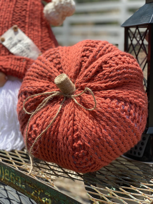 Jumbo Knitted Orange Pumpkin Pillow