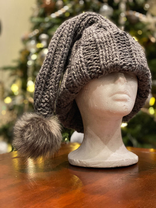 Knitted Gray Santa Hat