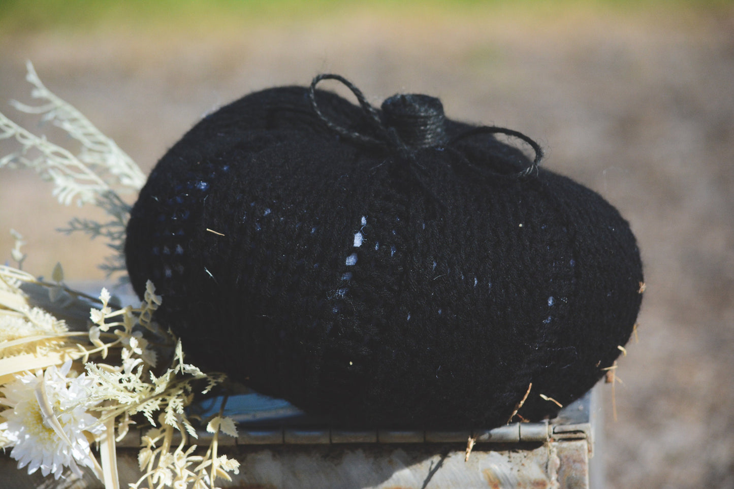 Coastal Knitted Black Pumpkin Pillow