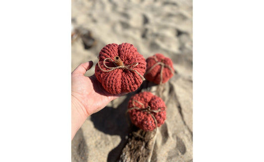 Pumpkin Spice Mini Knitted Pumpkins, set of 3, boho autumn, boho fall decor, beach decor, crochet, Rust Pumpkin, Clay Pumpkin